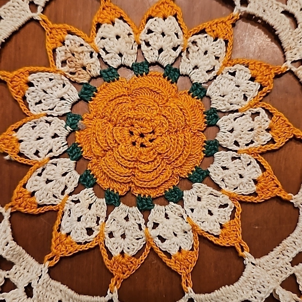 Vintage Handmade Yellow Rose Crochet Doily - Picture 3 of 5